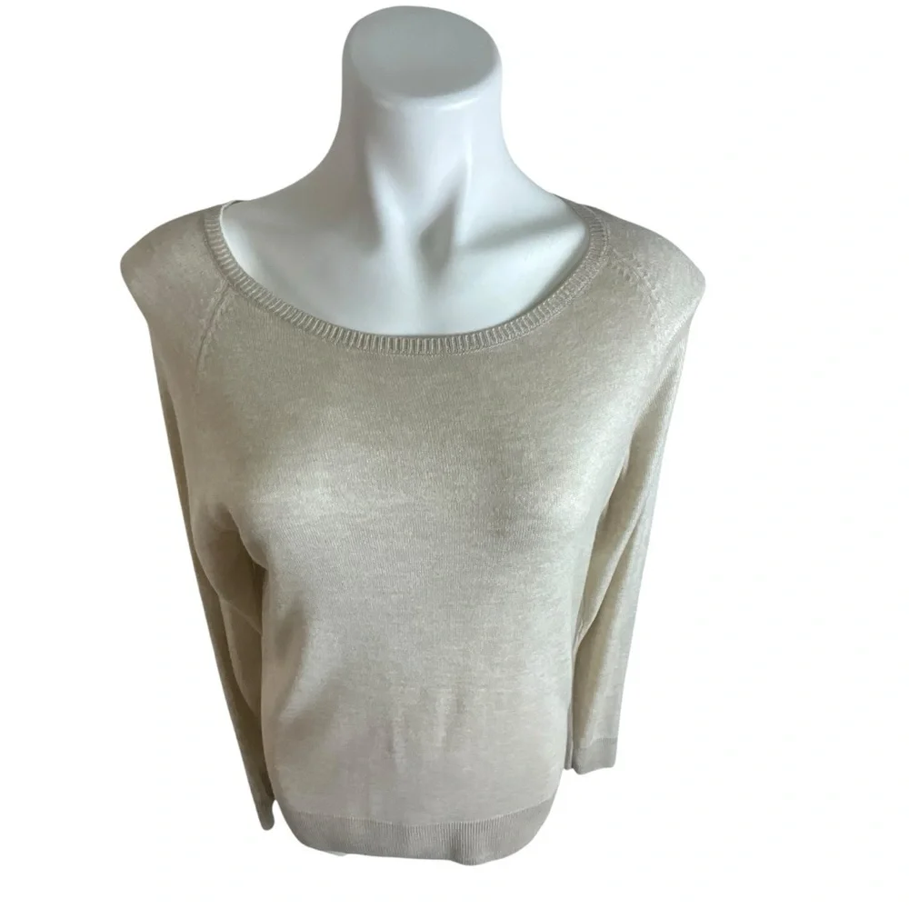 Zara Knit Beige‎ Cream Metallic Lightweight Sweater